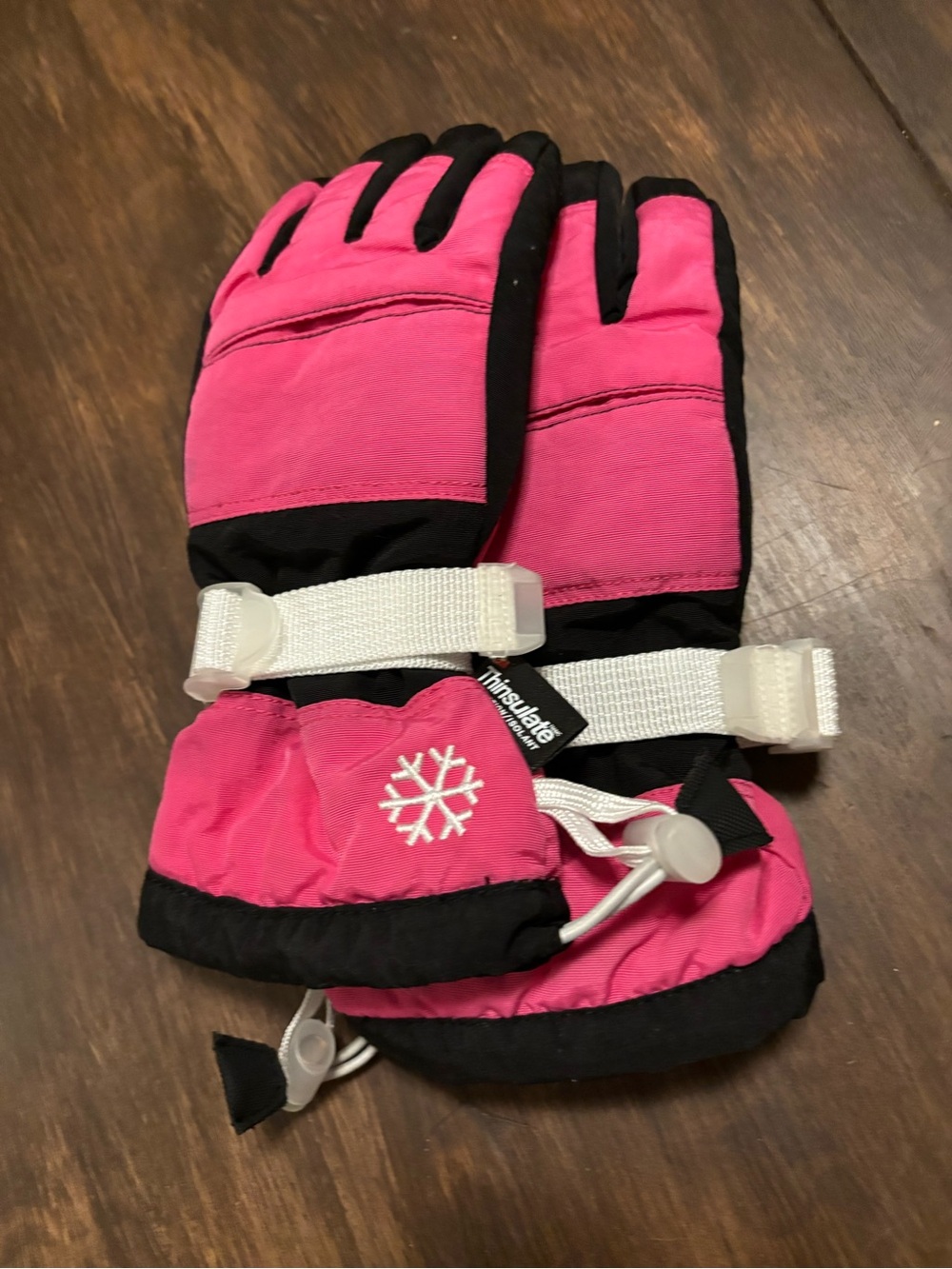 Kids Pink Winter Waterproof Snow Gloves with Adjustable Strap